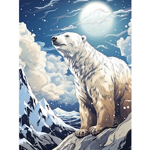 5D DIY Full Drill Square Round Diamond Painting Kit Fantasy,Animal Polar Bear Diamond Embroidery Wall Painting Home Decor
