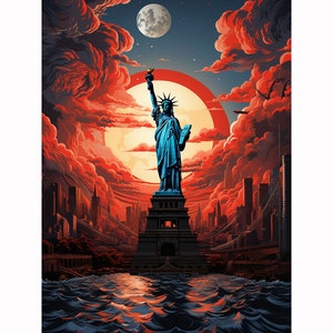 5D DIY Full Drill Square Round Diamond Painting Kit Fantasy, Statue of Liberty Diamond Embroidery Wall Painting Home Decor