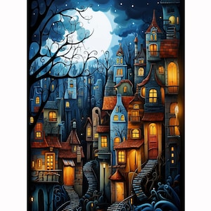 5D DIY Full Drill Square Round Diamond Painting Kit Fantasy,Town Diamond Embroidery Home Decor