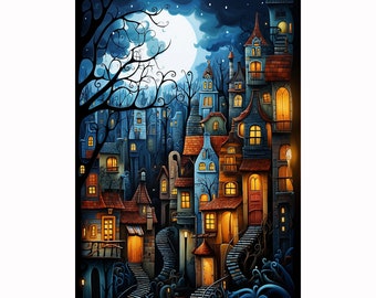Fantasy Town Diamond Painting Kit: Full Drill DIY Embroidery