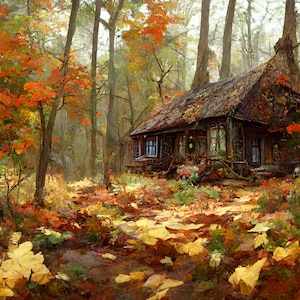 Fantasy Cottage Diamant Malerei Set: Herbstwald Wohnkultur