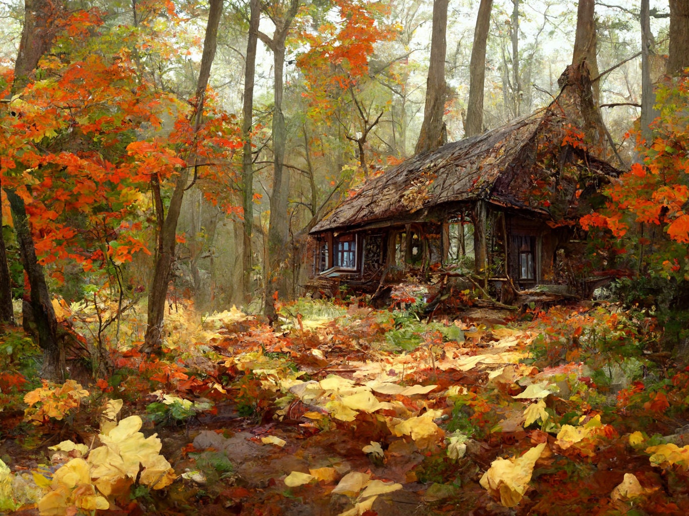 Fantasy Cottage Diamond Painting Kit: Autumn Forest Home Decor