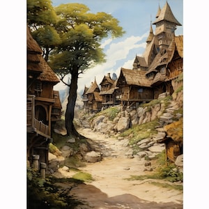 5D DIY Full Drill Square Round Diamond Painting Kit Fantasy,Village Diamond Embroidery Home Decor