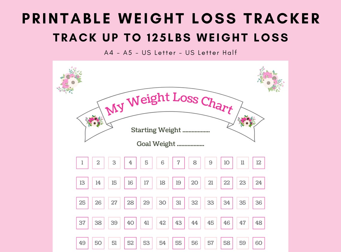 Printable Weight Loss Chart for up to 125lbs Weight Loss Etsy UK