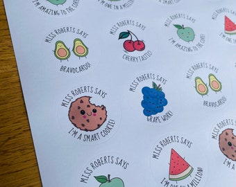 Food Stickers - Teacher Stickers - Reward Stickers - Personalised Stickers - Teacher Gifts - Teacher Stationery - NQT