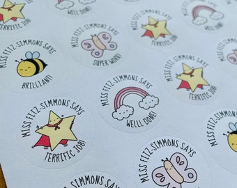 Well Done Stickers - Teacher Stickers - Reward Stickers - Personalised Stickers - Teacher Gifts - Teacher Stationery - NQT - Pun Stickers