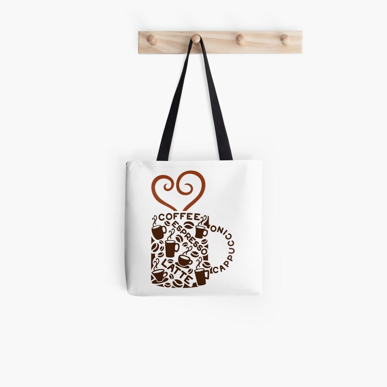 customized handbag, COFFEE WORD CUP Tote Bag canvas tote bag custom tote bag monogram handbag personalized bag