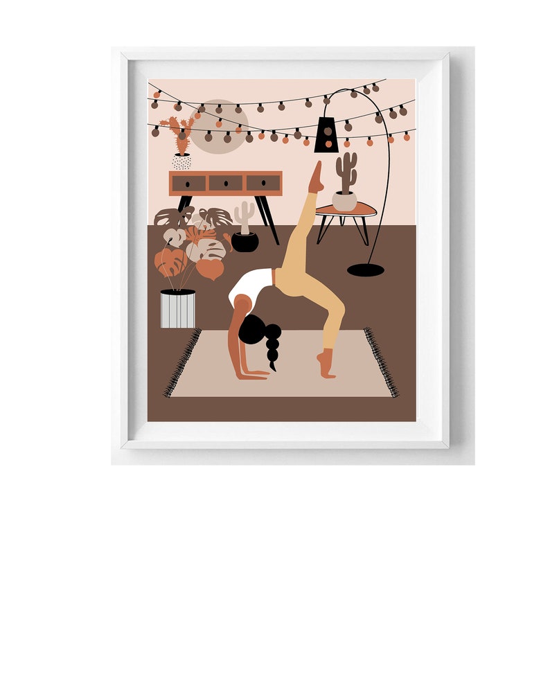 yoga decor feminist art spiritual art yogi girl art Coronavirus protection. yoga with a medical mask on her face