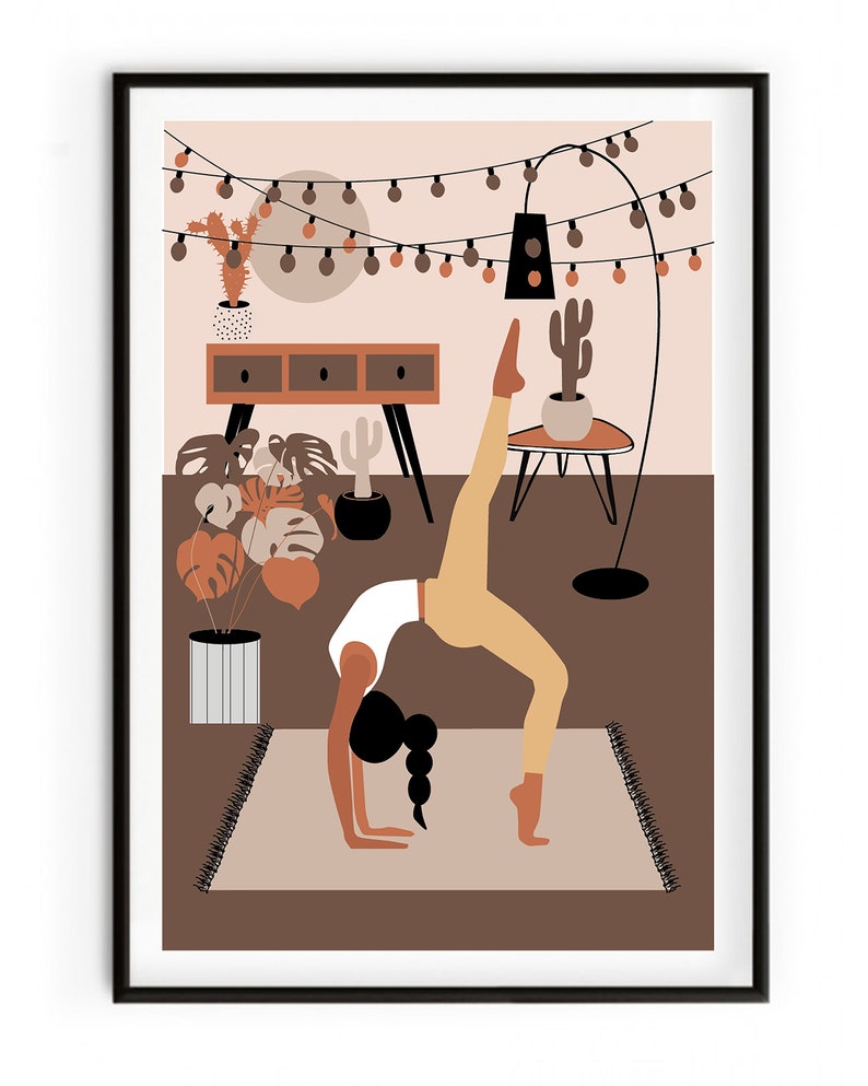 yoga decor feminist art spiritual art yogi girl art Coronavirus protection. yoga with a medical mask on her face