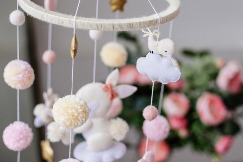 Bunny Mobile Bunny Decor Baby Girl Mobile Bunny Stars Etsy
