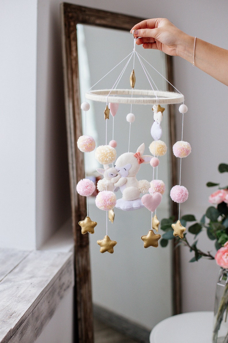 Bunny Mobile Bunny Decor Baby Girl Mobile Bunny Stars Etsy