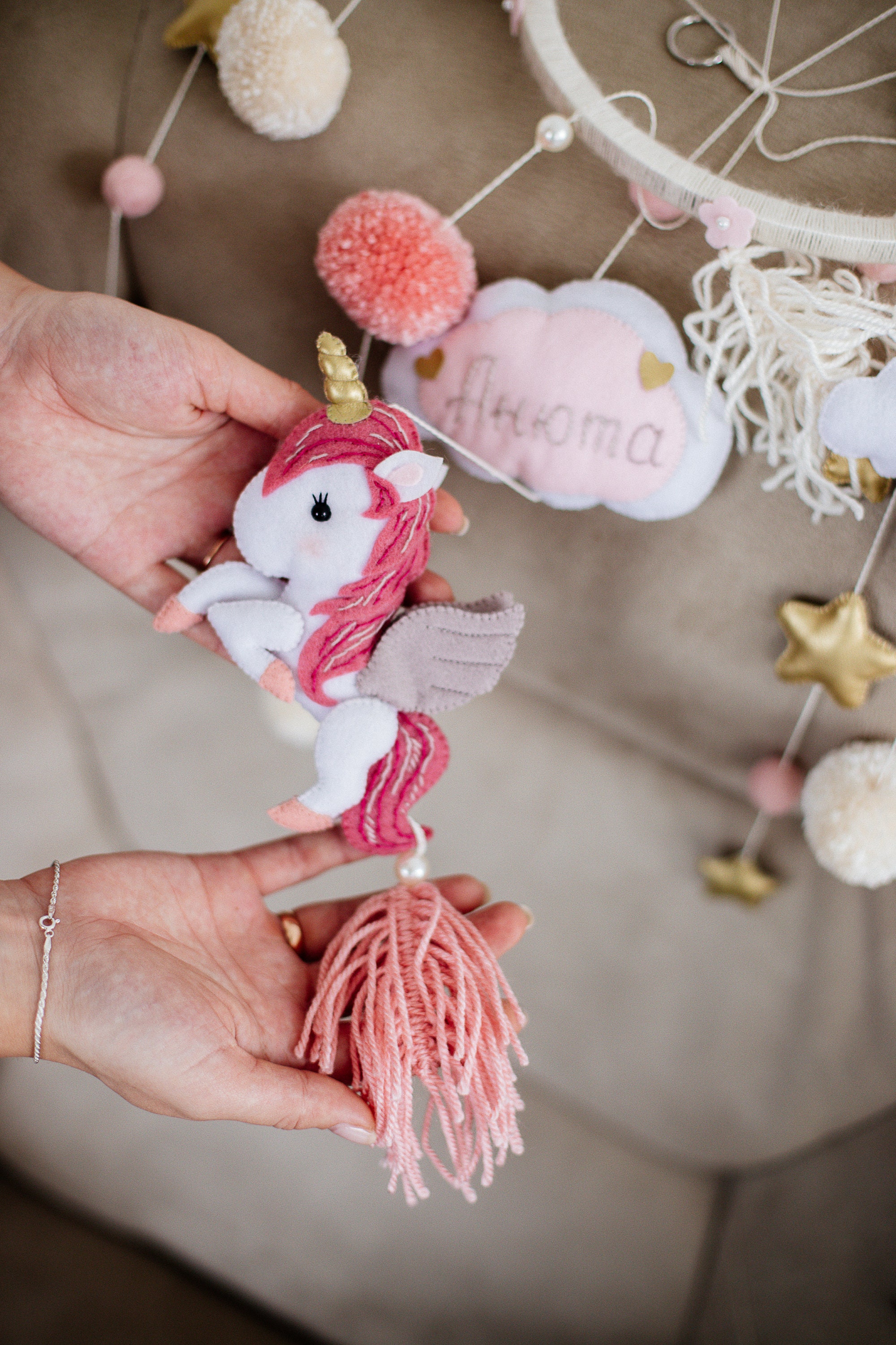 Unicorn Baby Mobile Baby Girl Mobile Pink Baby Mobile Etsy