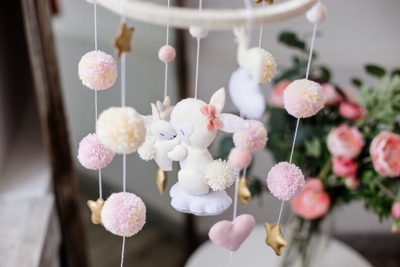 Bunny Mobile Bunny Decor Baby Girl Mobile Bunny Stars Etsy