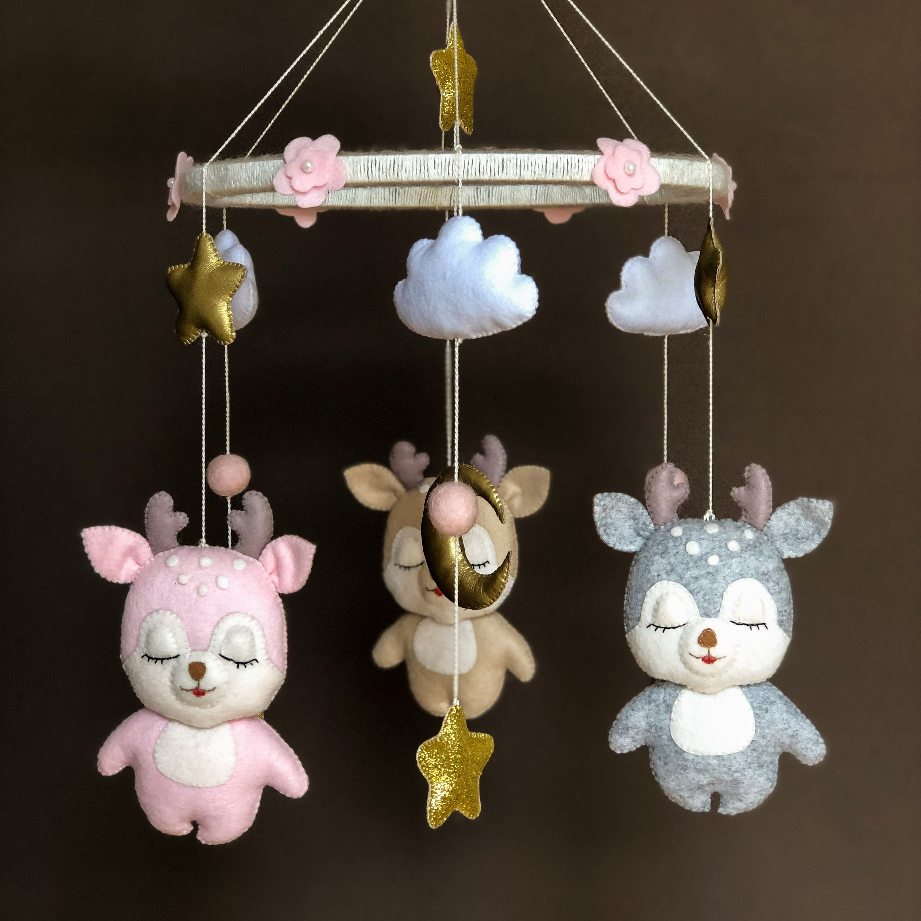 Deer Mobile Baby Girl Mobile Woodland Nursery Decor Girl Etsy