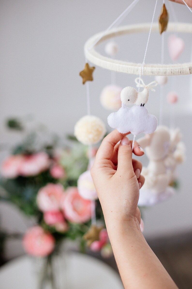 Bunny Mobile Bunny Decor Baby Girl Mobile Bunny Stars Etsy