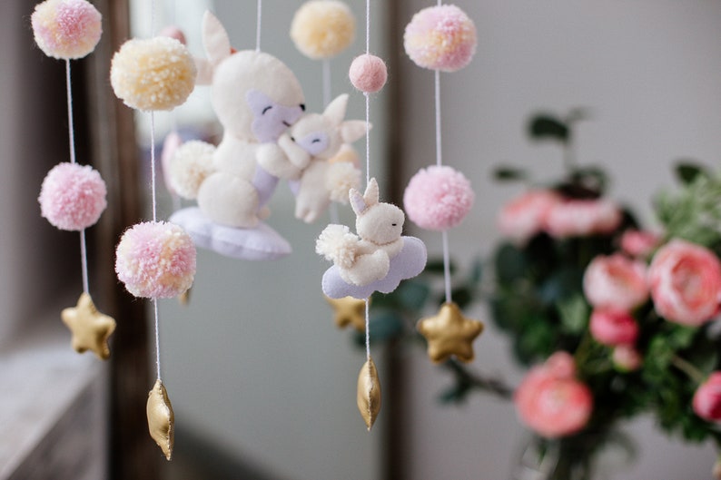 Bunny Mobile Bunny Decor Baby Girl Mobile Bunny Stars Etsy