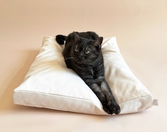 Plush Cat Bed Pillow: Organic Cotton Twill, Kapok Filled