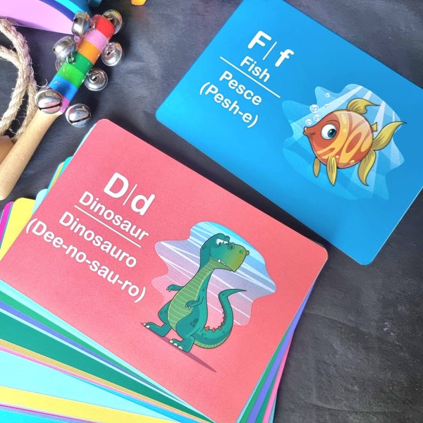 Bilingual Italian/English Flashcards. Alphabet Bi-Lingual Flash Cards / English Italian/ ABC Bilingual Cards  / Children Language Cards