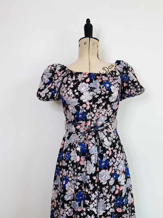 70s Prairie floral belted dress - image 3