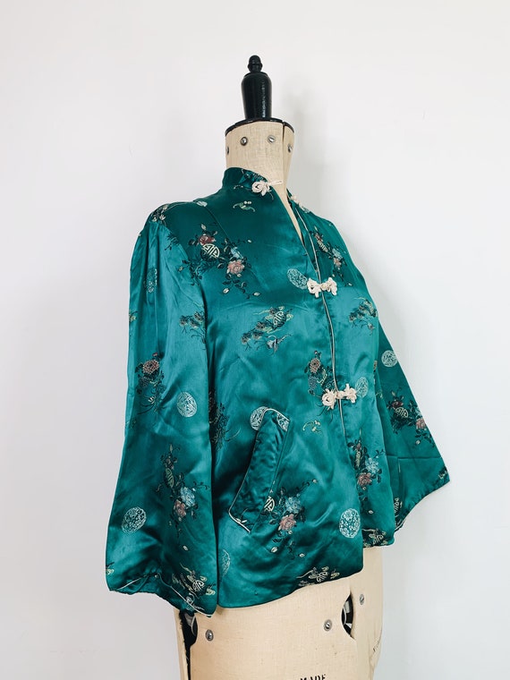 Beautiful vintage silk kimono emerald green - image 2