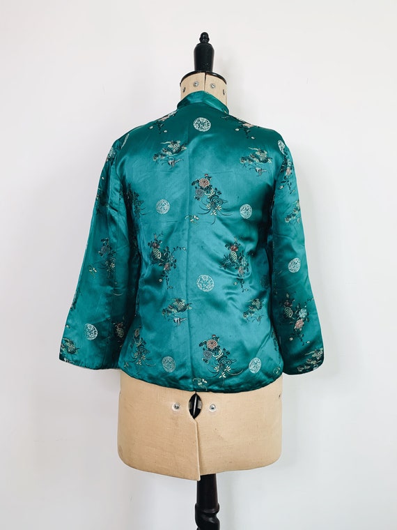 Beautiful vintage silk kimono emerald green - image 3