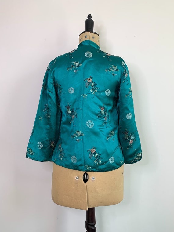 Beautiful vintage silk kimono emerald green - image 6