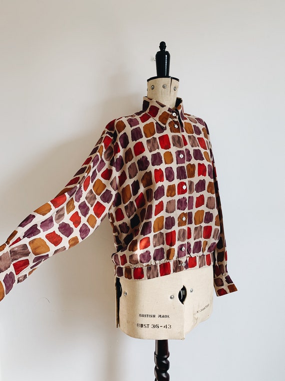 Painterly silk bomer blouse - image 2