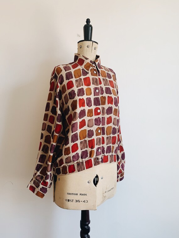 Painterly silk bomer blouse - image 4