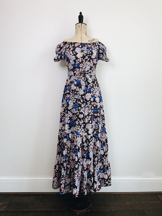 70s Prairie floral belted dress - image 4