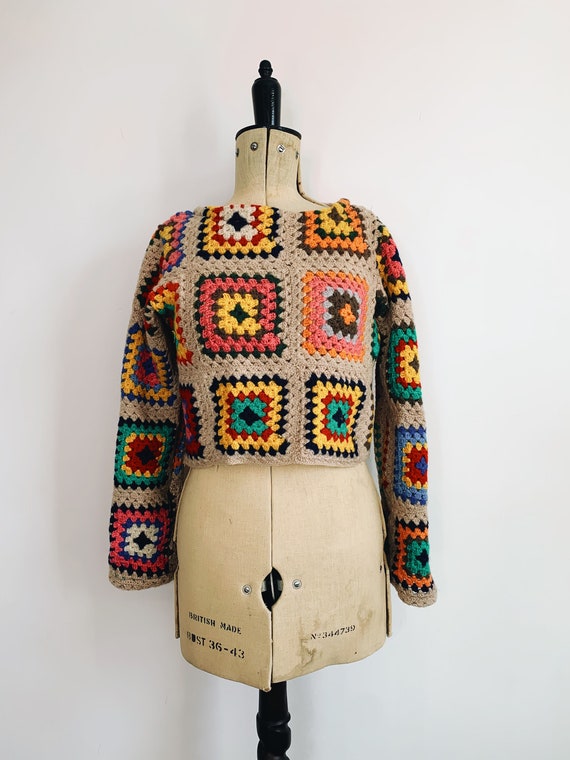 Crochet patchwork colourful jumper