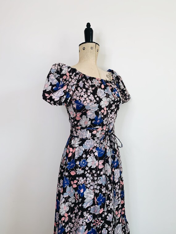 70s Prairie floral belted dress - image 7