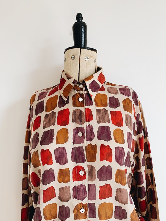Painterly silk bomer blouse - image 3