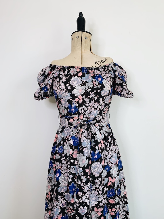 70s Prairie floral belted dress