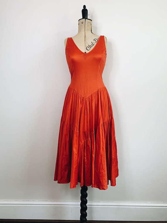 Red ruched layered dress / flamenco style 80s dres