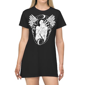 Witchy Gothic Dress Moon Clairvoyant Spirit Medium Dark Angel Wings Black Magic Occult Goth Witch T-Shirt Dress