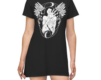 Witchy Gothic Jurk Maan Helderziende Geest Medium Dark Angel Wings Black Magic Occult Goth Witch T-Shirt Jurk