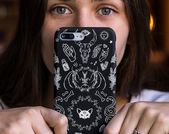 Witchy Phone Case Gothic Black Magic Wicca Mystic Spooky Halloween Witchcraft Case Spells Potions Moon Skulls Tough Case for iPhone Samsung