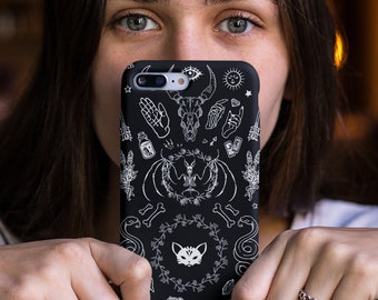 Witchy Phone Case Gothic Black Magic Wicca Mystic Spooky Halloween Witchcraft Case Spells Potions Moon Skulls Tough Case voor iPhone Samsung