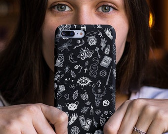 Witchy Phone Case Gothic Black Magic Wicca Mystic Spooky Halloween Witchcraft Case Spells Potions Moon Skulls Tough Case voor iPhone Samsung