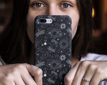 Celestial Moth Tough Case Sun and Moon Wicca Pagan Witchy Black and White Stars Astrology Galaxy Boho Gothic Dragonfly iPhone Galaxy Phones