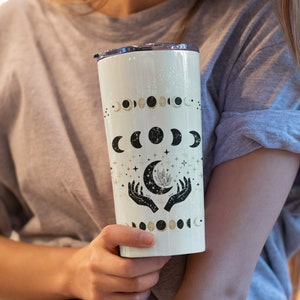 Celestial Vacuum Insulated Bottle 20oz -  Moon Phases Travel Mug Luna Starry Mystical Magic Hands Witchy Tumbler Astrology Water Bottle