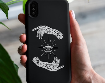 Witchy Telefoon Case Gothic Derde Oog Magic Hands Sorceress Moon Galaxy Wicca Mystic Black Witchcraft Case Witch Tough Case voor iPhone Samsung