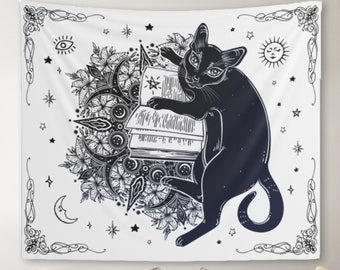 Sphynx Tapetry Gothic Cat Wall Hanging Goth Black Cat Galaxy Occult Wicca Wiccan Pagan Witchy Witchcraft Wall Decor Dorm Bedroom Wall Art