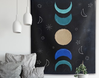 Witchy Moon Phases Tapestry Mystical Gothic Moon Wall Hanging Bohemian Celestial Luna Stars Wicca Wall Decor for Dorm Living Room Bedroom