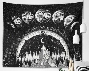 Moon Phases Tapestry Starry Night Wall Hanging Moon Landscape Night Sky Lunar Night Sky Moon Eclipse Tapestry Universe Galaxy Tapestries