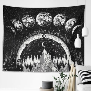 Moon Phases Tapestry Starry Night Wall Hanging Moon Landscape Night Sky Lunar Night Sky Moon Eclipse Tapestry Universe Galaxy Tapestries