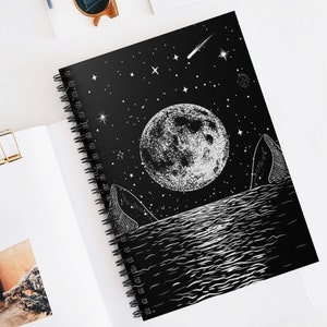 Moon Lake Notebook - Starry Galaxy Spiritual Mystical Journal Dream Diary Bohemian Black Gothic Witchy Spiral Ruled Tarot Reading Luna Gift