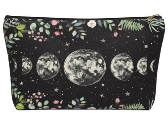 Moonlit Garden Coin Purse Lunar Phases Accessory Pouch Moon Eclipse Travel Case Cosmetic Bag Black Celestial Goth Bohemian Pencil Case