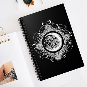 Moon Mandala Spiral Notebook - Ruled Lined Mystical Sun and Moon Journal Astrology Stars Celestial Black White Gothic Witchy Dream Diary