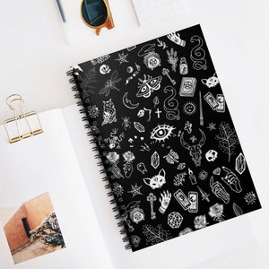 Witchy Spiral Notebook - Ruled Lined Gothic Journal Black Magick Wicca Mystic Spooky Witchcraft Spells Potions Ouija Moon Skulls Diary
